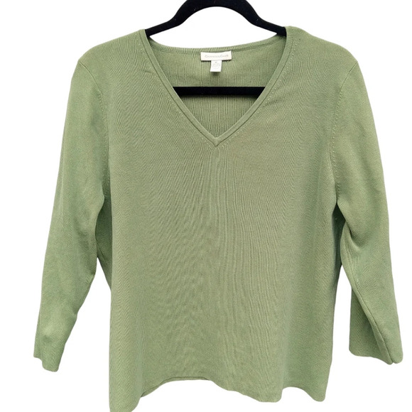 Charter Club Silk Blend Sweater 3/4 Sleeves V- Neck Light Green Sz XL - Picture 1 of 8
